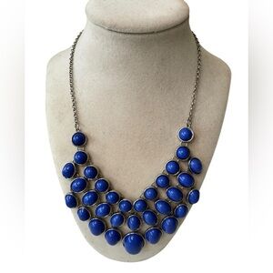 Vintage Blue Bib Glass‎ Statement Necklace Y2K